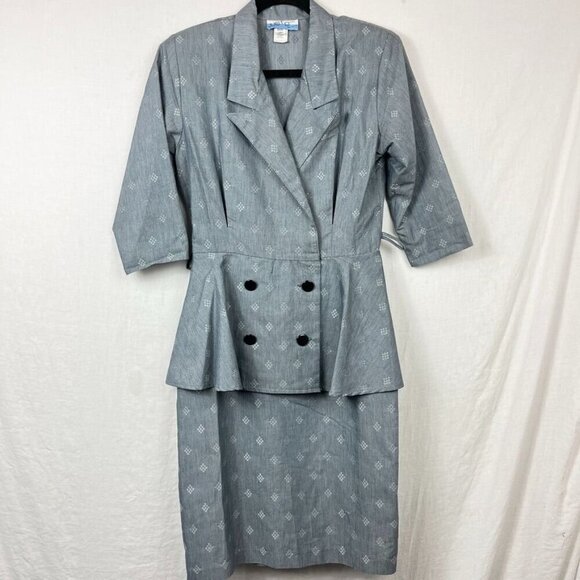 Vintage 90s Peplum Waist Midi Dress Womens M Professional Retro Pleated USA - Picture 1 of 15